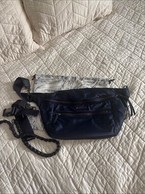 MZ Wallace Bowery Sling Navy Crossbody Belt Bag with Adjustable Strap